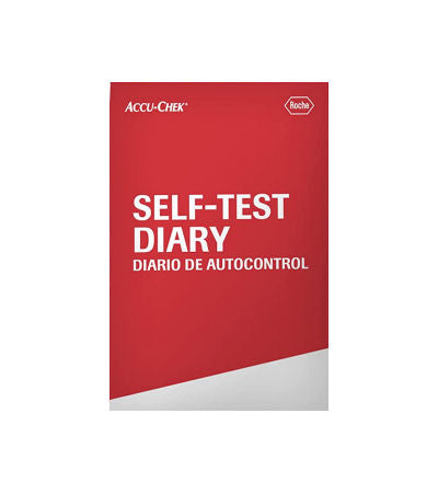 Accu-Chek Self Test Diary Log Book. Red notebook to log daily glucose test results.