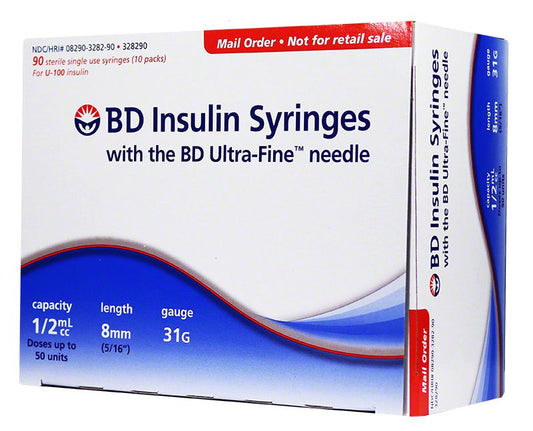 BD Ultra Fine Syringes 1/2cc 8mm 31g 90's (Now Embecta)