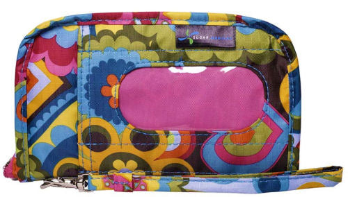 Sugar Bag Wristlet Charm. Bag is a mix of birght blue, pink, yellow, and green.