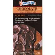 Sweet'N Low Chocolate Frosting Mix. Packaged in a small black and gold cardboard box.