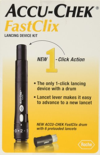 Accu-Chek Fastclix Lancing Device Kit, packaged in a small yellow cardboard box