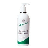 Merino Lanolin Skin Creme 7.11 ounces pump. Stored in a white and green plastic tube.