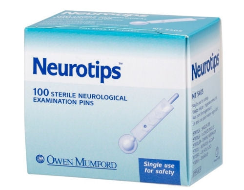 Neurotips 100 count. Packaged in a small light teal colored cardboard box