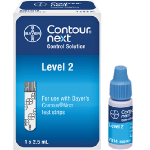 Bayer Contour Next Normal Control Level 2 1x2.5mL, packaged in a blue and white cardboard box.