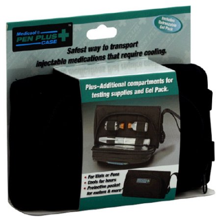 Medicool Pen Plus Case. Case is black in a small green cardboard holder.