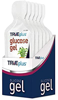 TruePlus Glucose Gels Fruit Punch 6 pack. Gel is inside a white plastic bag.