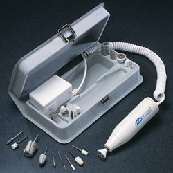 PediNova III. Pedicure and manicure machine stored in a grey box with holders for all attachments.