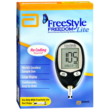 FreeStyle Freedom Lite Blood Glucose Monitoring System, packaged in a cardboard box