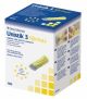 Unistik 3 normal edition 100 count single use safety lancets. Packaged in a small white, blue, and yellow cardboard box