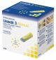 Unistik 3 normal edition 200 count single use safety lancets. Packaged in a small white, blue, and yellow cardboard box
