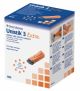Unistik 3 Extra edition 100 count single use safety. Packaged in a small white, blue, and orange cardboard box