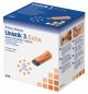 Unistik 3 Extra edition 200 count single use safety lancets. Packaged in a small white, blue, and orange cardboard box