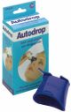 AutoDrop. Small blue plastic connection tool to drop bottle. Packaged in a small blue and white cardboard box.