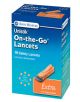 Unistik 3 extra edition 16 count on-the-go safety lancets. Packaged in a small blue and orange cardboard box
