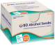 BD alcohol swabs 100 count. Packaged in a tan, green, and orange cardboard box