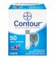 Bayer Contour Test Strips 50 count, packaged in a blue and white cardboard box
