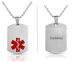 Diabetes Medical ID Necklace. Stainless steel with red medical caduceus symbol and diabetes engraved on back.