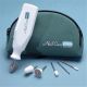 Nail Care Plus Manicure kit. The device has a white handle and silver tip, stored in a green nylon pouch.