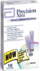 Precision Xtra Ketone Strips 10 count, packaged in a small white cardboard box with yellow and purple designs
