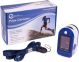 Roscoe Pulse Oximeter. Packaged in a medium/small blue and white cardboard box with a man running.