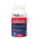 TruePlus Glucose Tablets 50 count Raspberry flavored. Tablets are inside a white pill bottle with blue and red coloring.