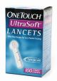 One Touch UltraSoft lancets 100 count, packaged in a small blue, pink, and black cardboard box